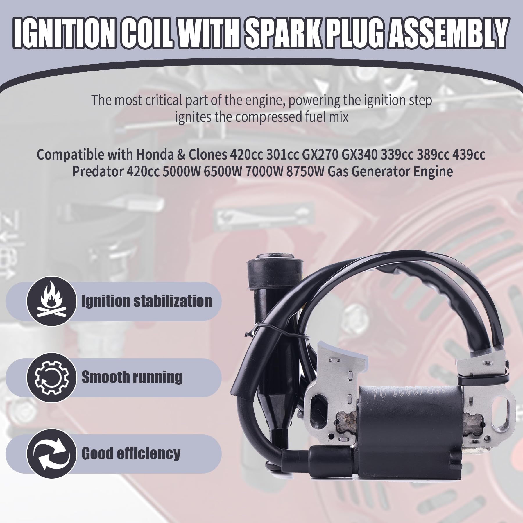TURBOTUNITY Ignition Coil Assembly For Honda GX390 & Clones - Includes Spark Plug, Kill Switch & Low Oil Sensor - View #5