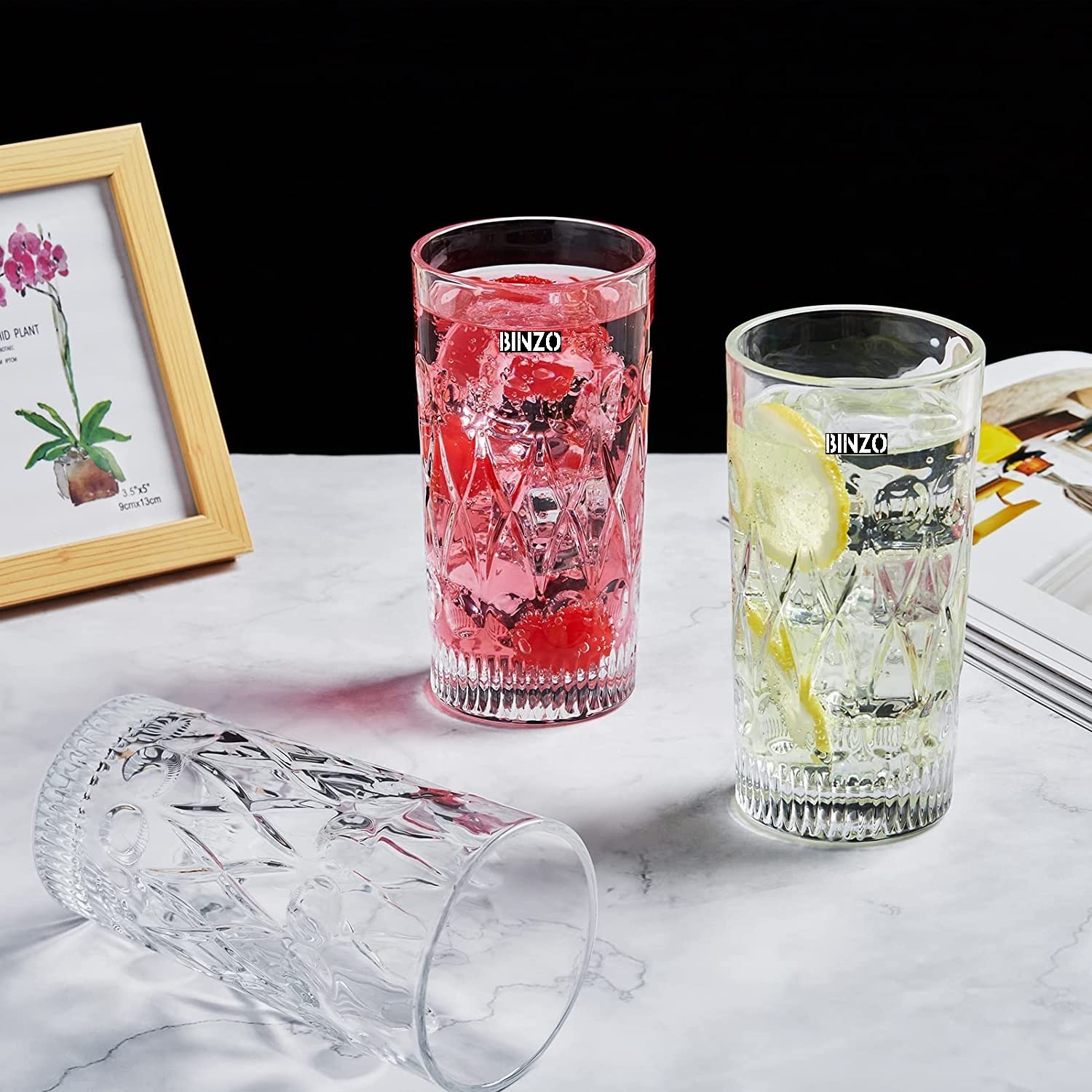 Buy BINZO Drinking Glasses Set of 6, 350 ml, Premium Crystal Cut