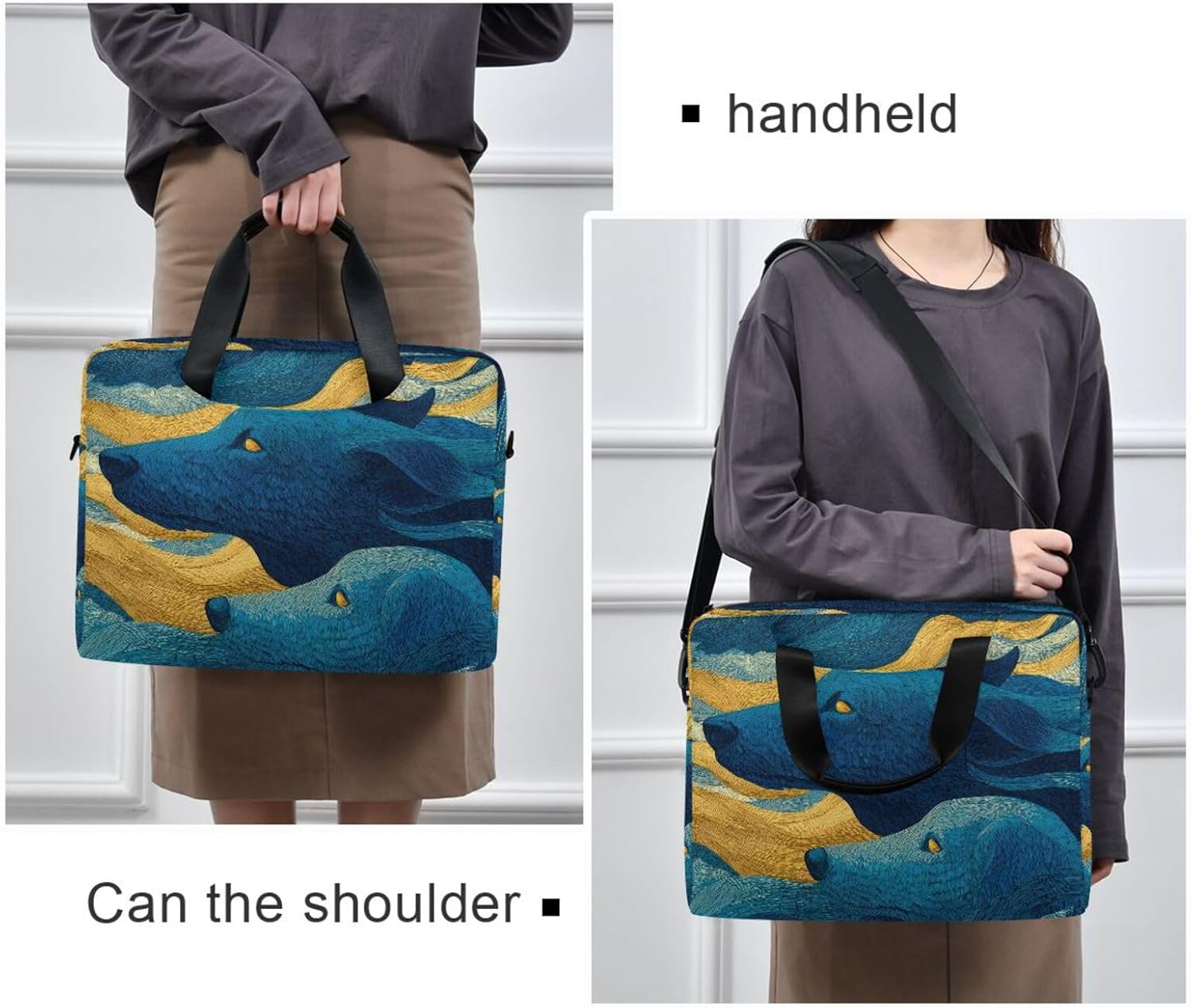 Art Dogs Print Laptop Shoulder Bag Sleeve Case with Multi-Pockets Messenger Bag Briefcase Fits 13-16 in Laptops Tablets