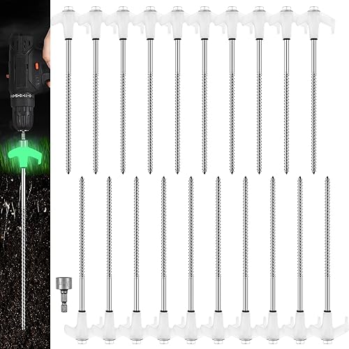 Miniatura 8 de Juego de 40 estacas de 8 pulgadas para tienda de campaña de 8 pulgadas, estacas de metal roscadas estilo tornillo que brilla en la oscuridad,