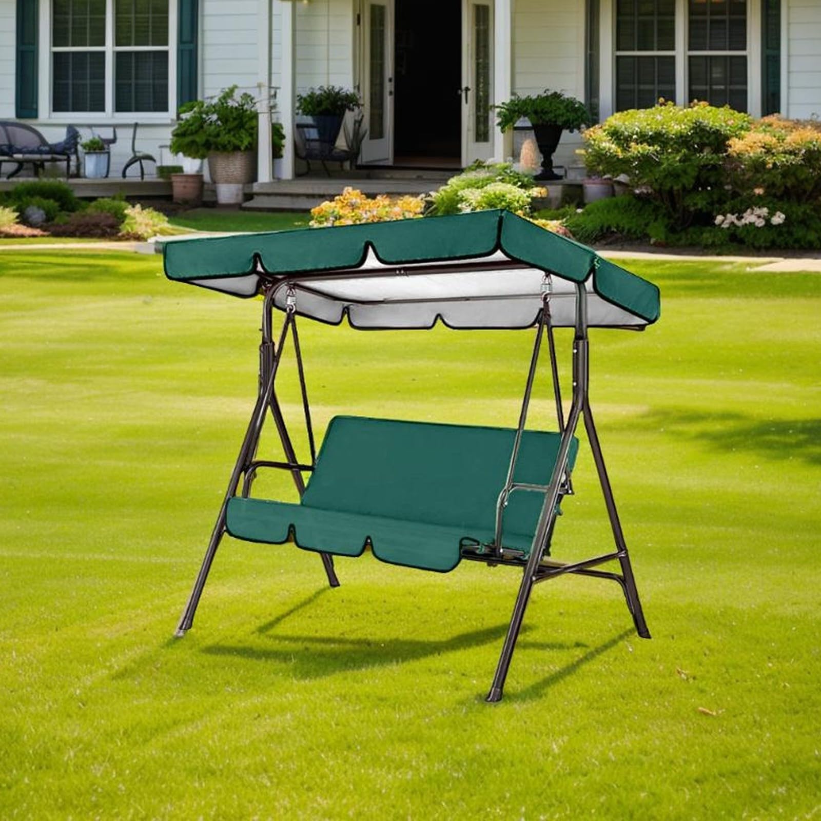 Set di baldacchino di ricambio per dondolo da giardino grigio a 3 posti, realizzato in tessuto Oxford 210D rivestito in argento, impermeabile, resistente al sole e alla polvere, per copertura