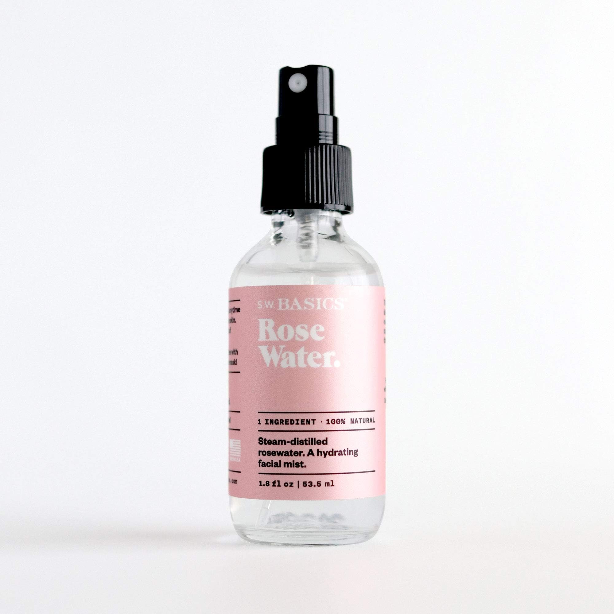 S.W. Basics Rosewater Facial Mist, Hydrating and Cleanser Face Spray, Organic and Cruelty Free, 1.8 fl oz