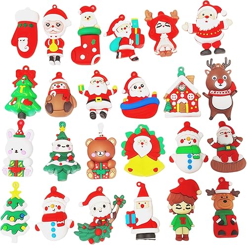 Juego de decoraciones de Navidad, 24 piezas de adornos 3D con Papá Noel, muñeco de nieve, árbol, reno, suministros para fiestas