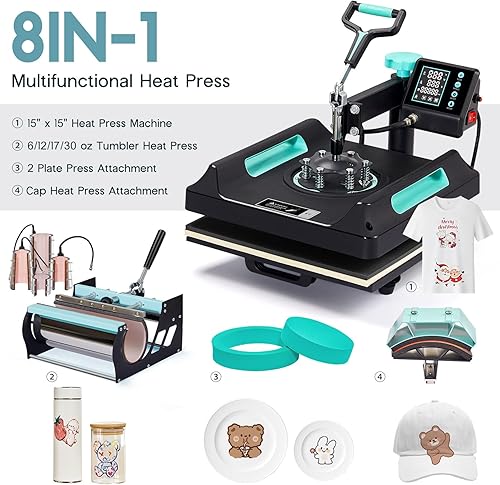 Miniatura 2 de Specraft Prensa de calor combinada 8 en 1, máquina de sublimación digital oscilante de 360 de 15 x 15 para camisetas, tazas, sombreros, platos,