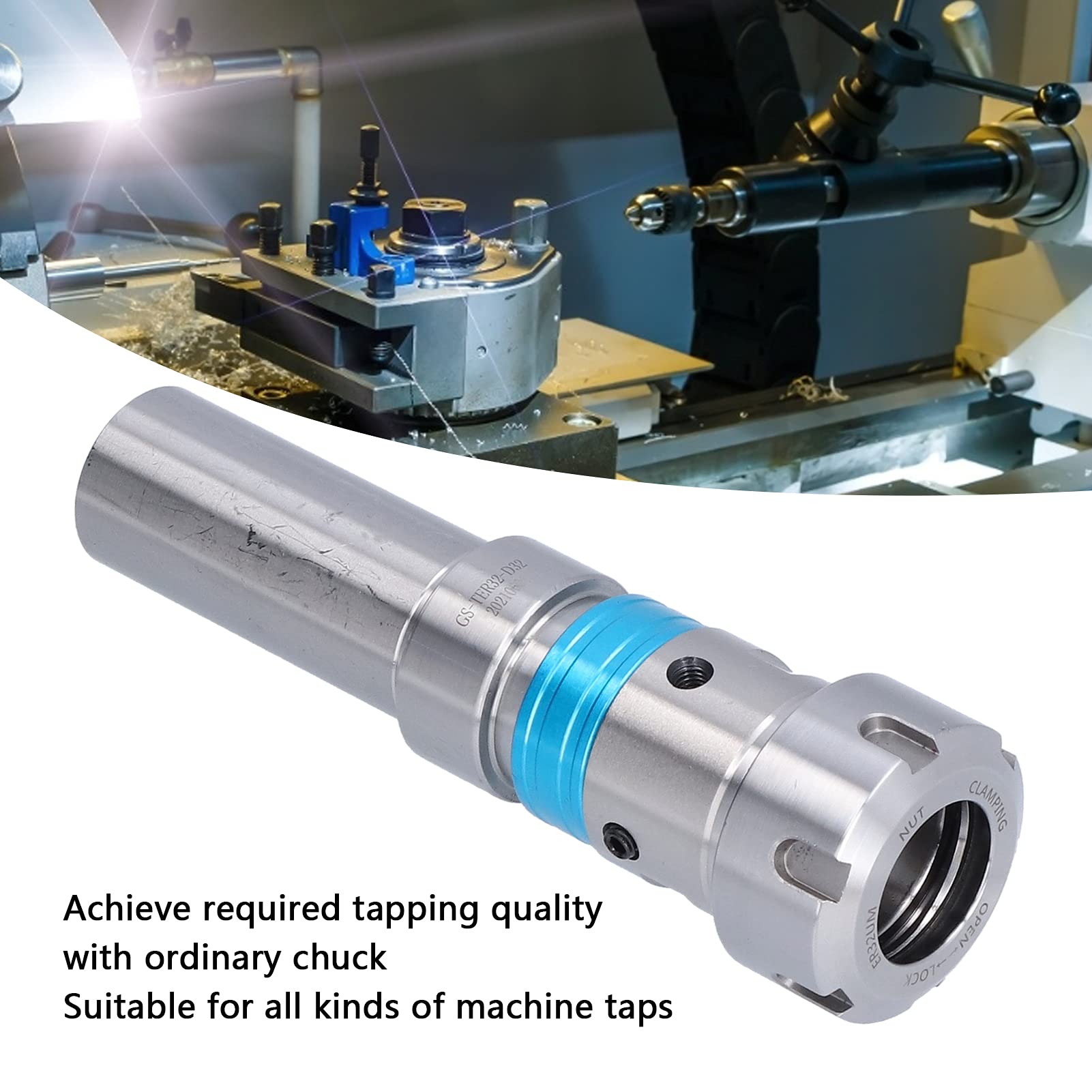 Fockety Portabrocas ER32 con Varilla de Extensión Flotante para Herramienta de Roscado de Torno CNC, Acero 20CrMrTi, M2-M30 con Flotador Delantero de 5 Mm y Trasero de 6 Mm para (GS-TER32-D32)
