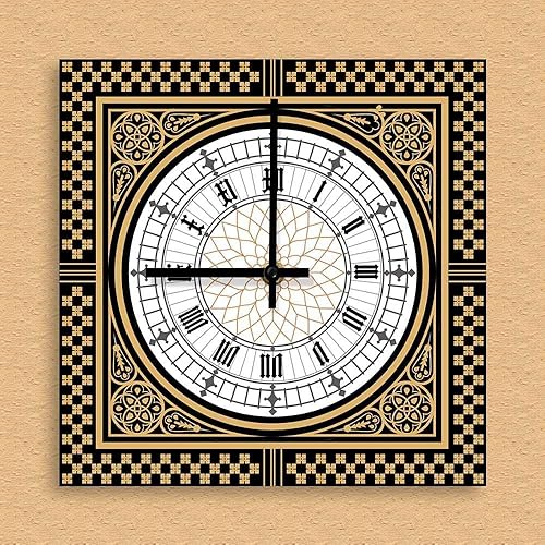 Reloj victoriano con esfera Big Ben Silent Move Reloj de pared cuadrado para sala de estar, dormitorio, Gran Bretaña, reloj de decoración retro