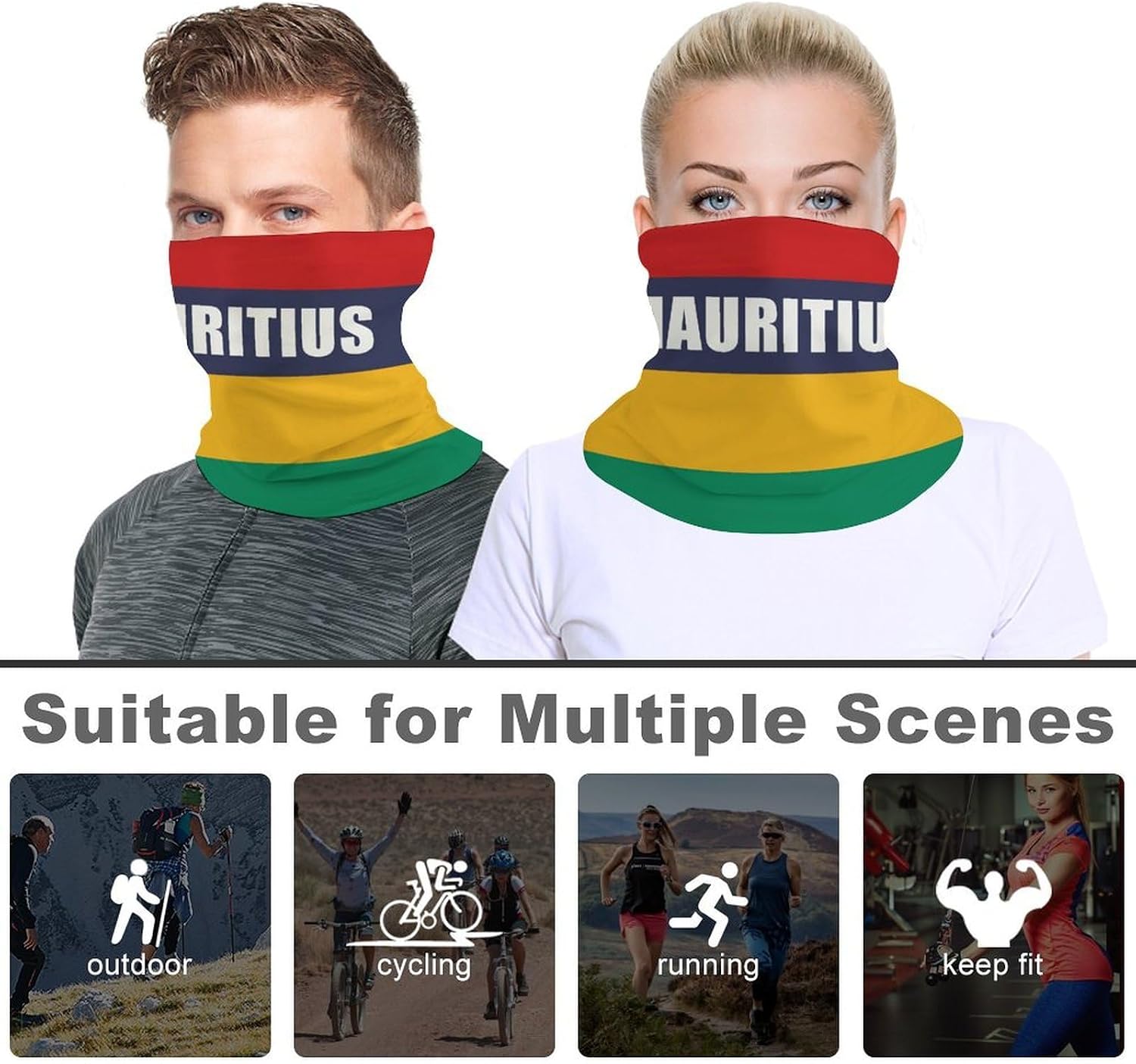 Mauritius Flag Unisex Neck Gaiter Face Scarf Cover Sun Hoods for Outdoor Hiking Skiing