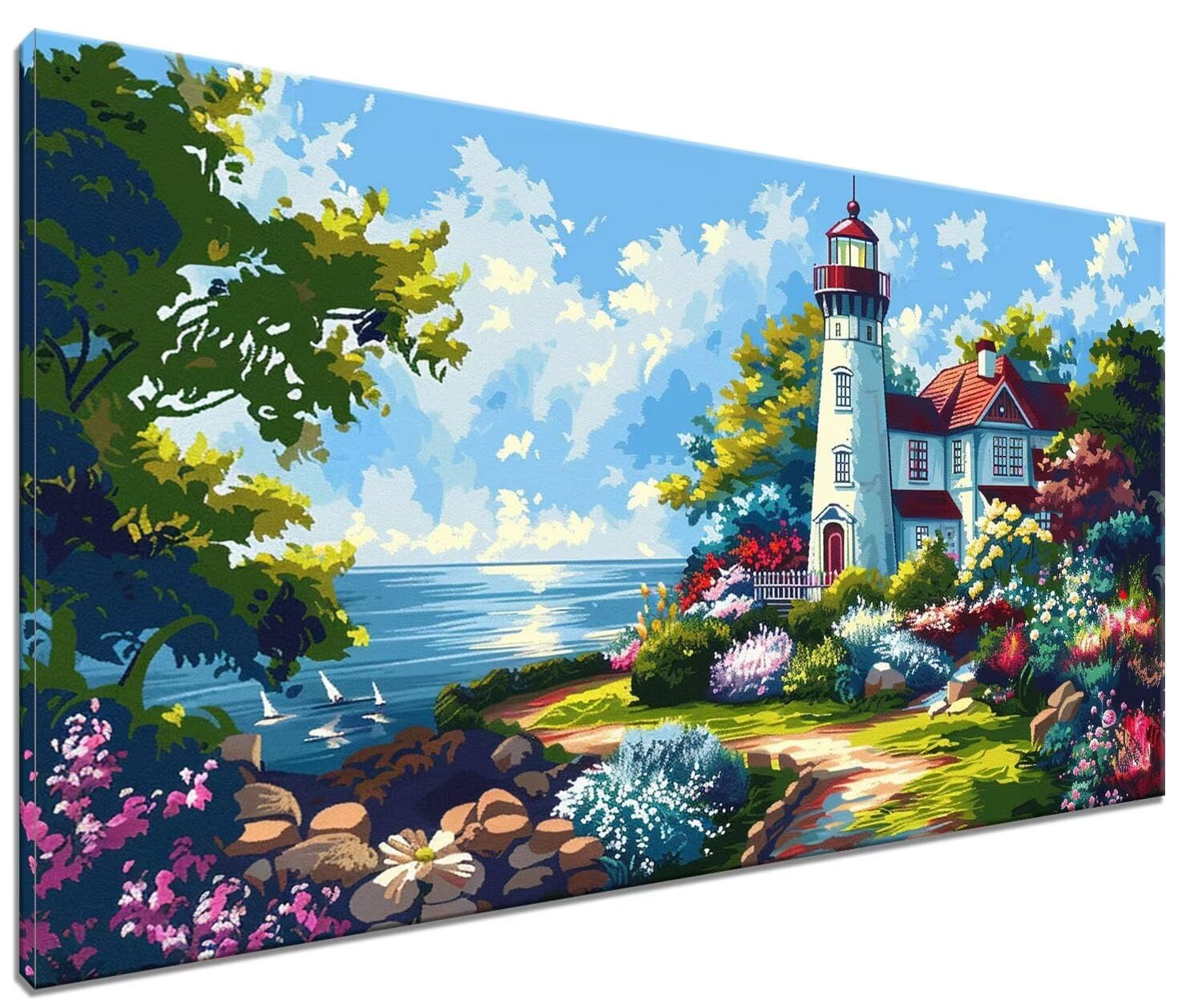 Pittura Ad Olio Con Numeri Per Adulti E Bambini – Kit Fai Da Te Con Tela 40x50 Cm, Pennelli E Colori Acrilici – Tema Faro E Paesaggio