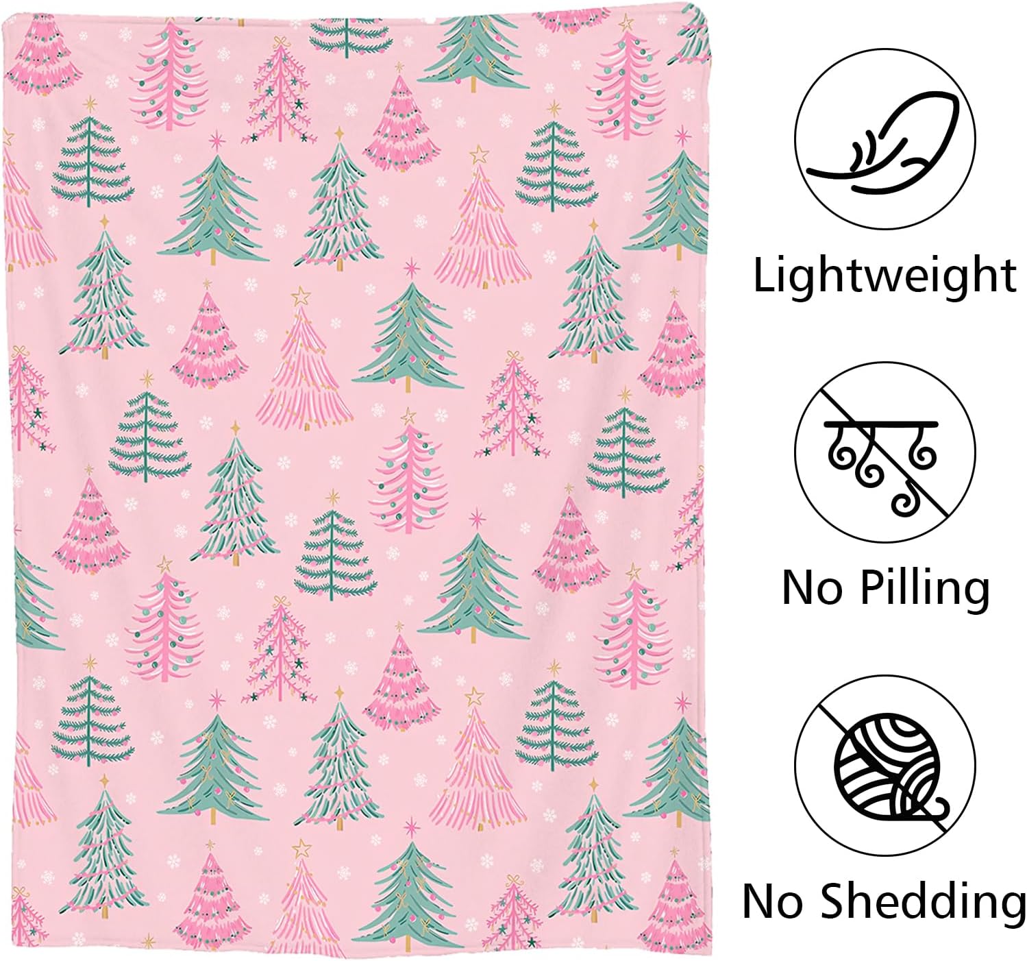 Pink Xmas Christmas Tree Throw Blanket for Girl, Cute Soft Winter Snowflake Anti-Pilling Flannel Blanket, Cozy Warm Lightweight Blanket for Couch Sofa Bed Gift Decor 40" x 50" - Image 3