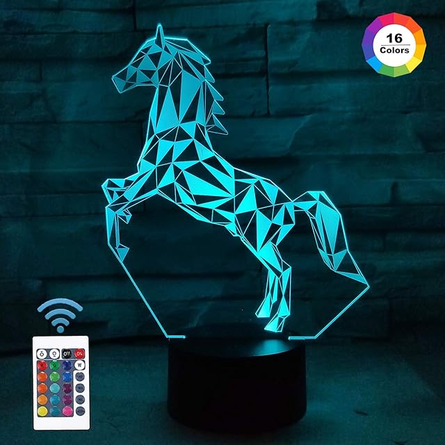 FULLOSUN Horse Gifts for Girl, 3D Horse Night Light with 16 Color Changing Remote Control + Dimmable +Flash, Baby Nursery Gifts for Kids Room Home Decor Xmas Birthday