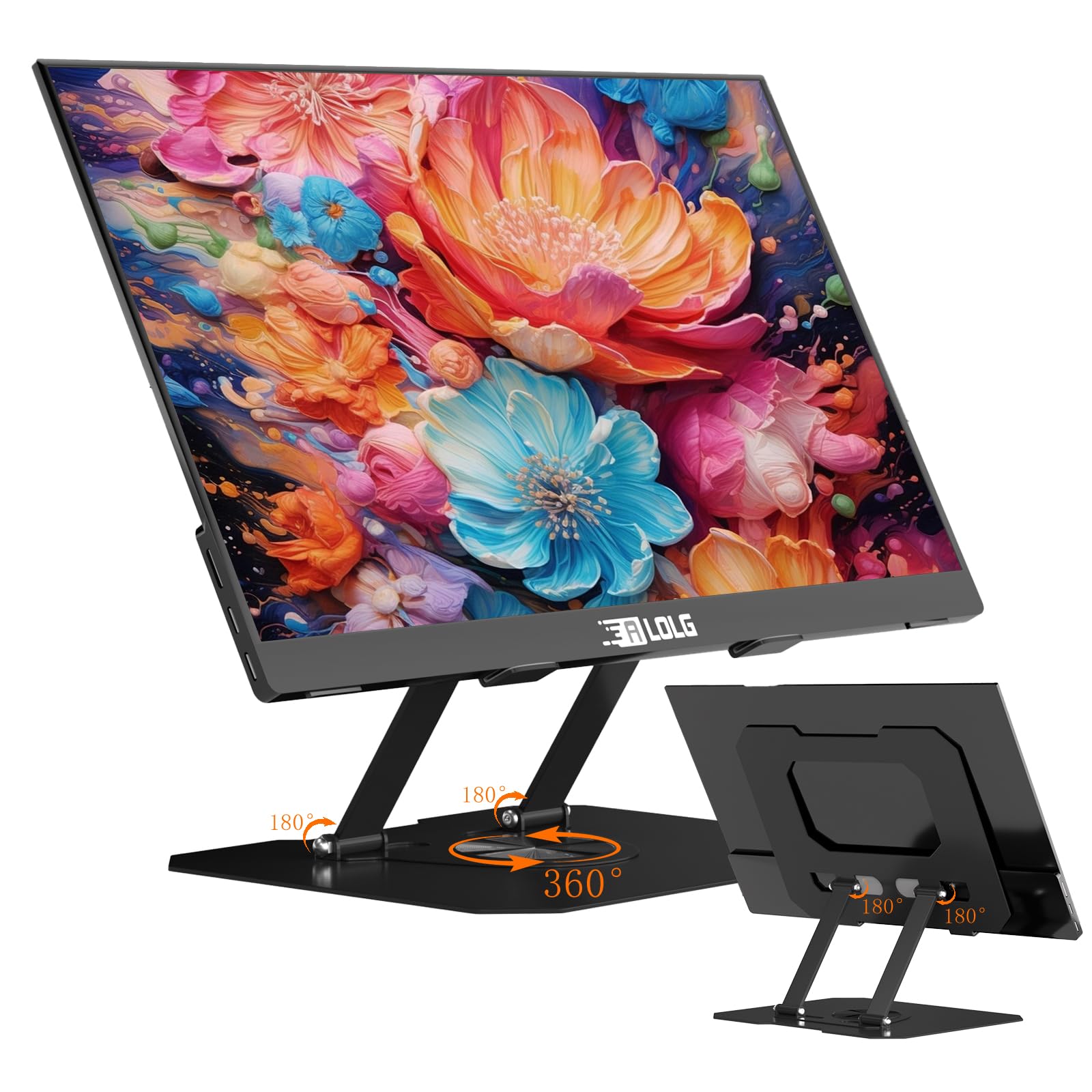 Adjustable Ergonimic Foldable Tablet Stand for Desk with 360 Rotating Base,Compatible with iPad/iPhone Portable Monitor up to 15 Inches for Office Desk,Black