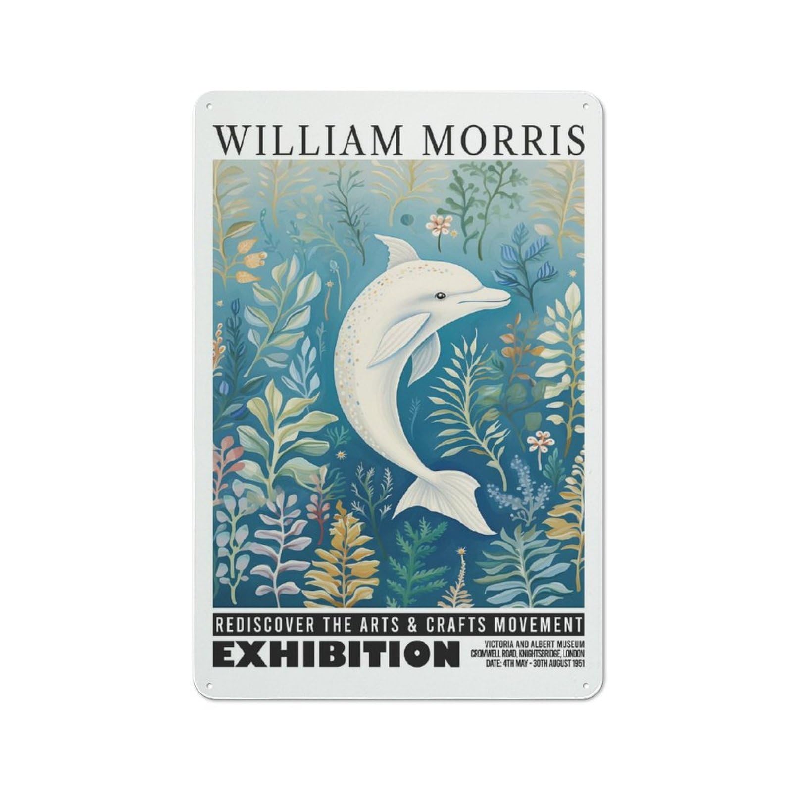Junmoney Style-20 Morris Floral Dolphin Exhibition Metal Wall Sign 30X20cm, Rustic Decor For Pub Or Café, For Home Interiors, Feature Walls And Decorative Displays