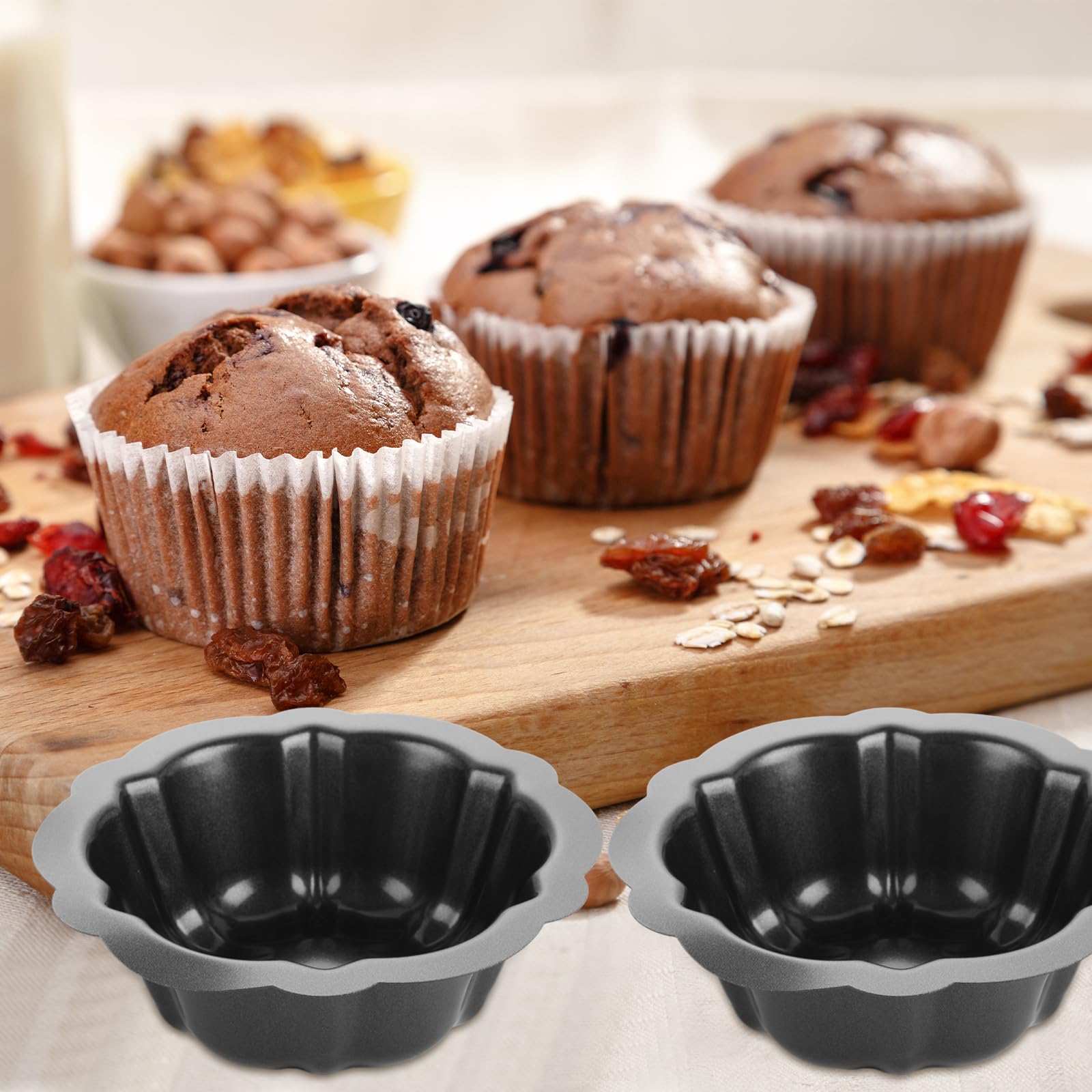 DAJAVE Paquete de 24 mini moldes estriados para pasteles, mini moldes de flan de acero al carbono de 4 pulgadas, molde antiadherente para hornear, cupcakes, pan, bávaros, brownies