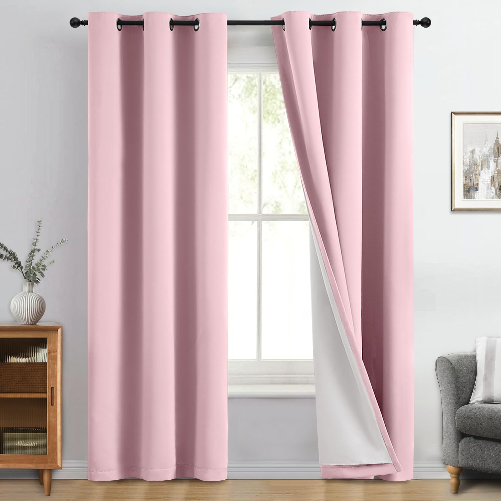 Yakamok Pink 100% Blackout Curtains 84 Inches Long for Bedroom 40" Wide — image 1