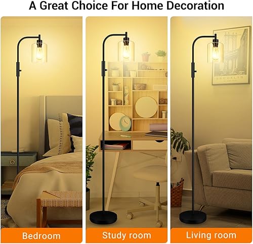 Miniatura 7 de BoostArea Lámpara de pie regulable, lámpara de pie con pantalla de cristal, bombilla LED de 6 W incluida, lámpara de pie moderna, lámpara LED