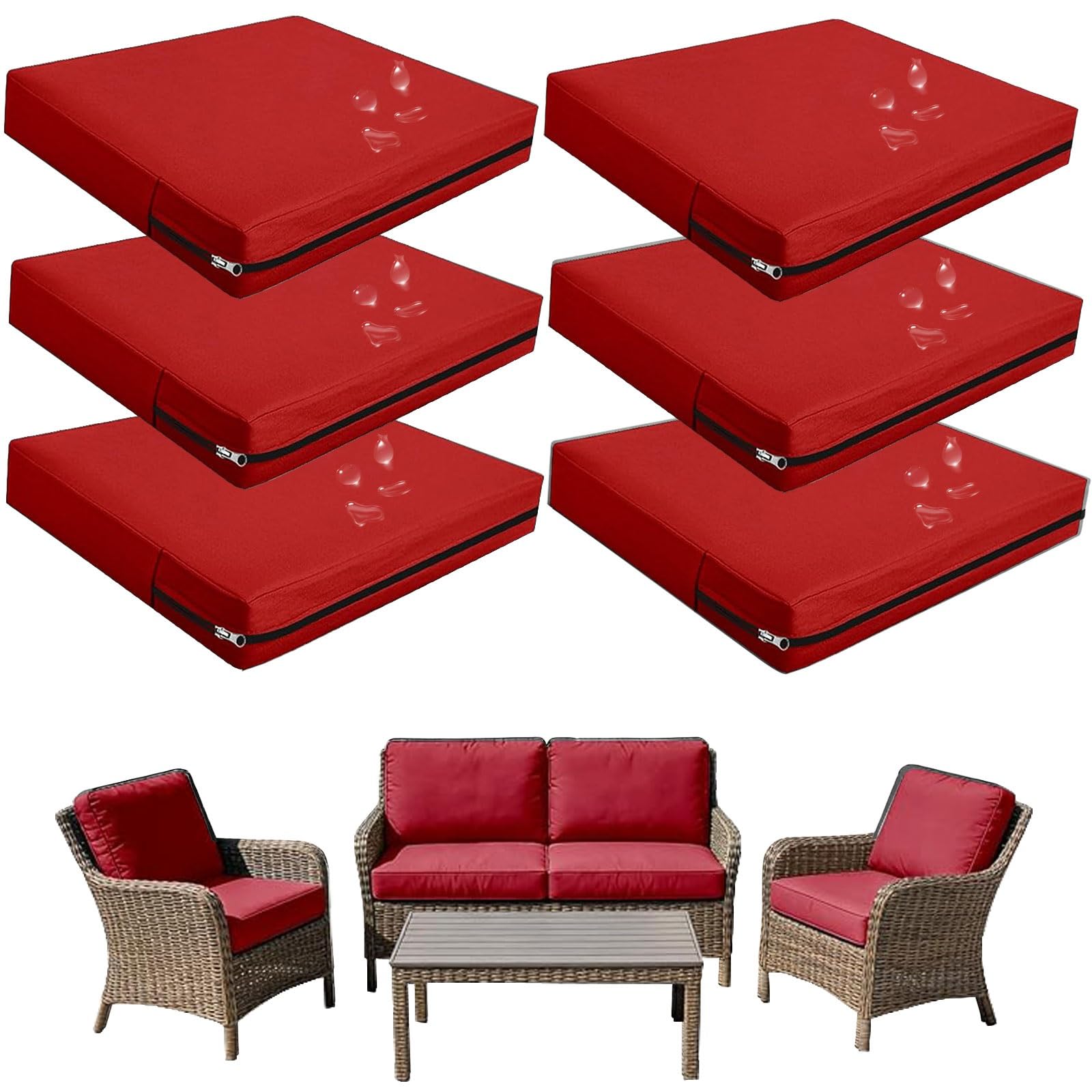 Replacement Outdoor Cushion Covers Waterproof, 65x65 60x60 50x50cm set of 6/4/2/1 Garden Sofa Seat Cushion Slipcover With Zipper for Chairs, Patio and Rattan furniture(Color21,60x55x10cm(6pcs)) — image 1