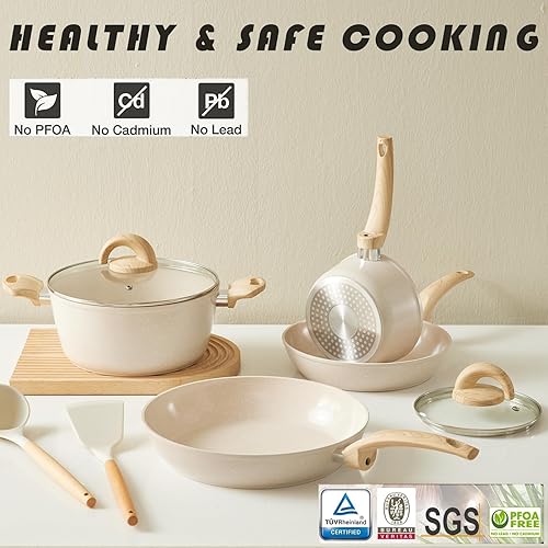 Miniatura 2 de Juego de ollas y sartenes antiadherentes, juego de utensilios de cocina de cerámica saludable, 12 ollas de cocina y sartenes para salsa, sin PFAS