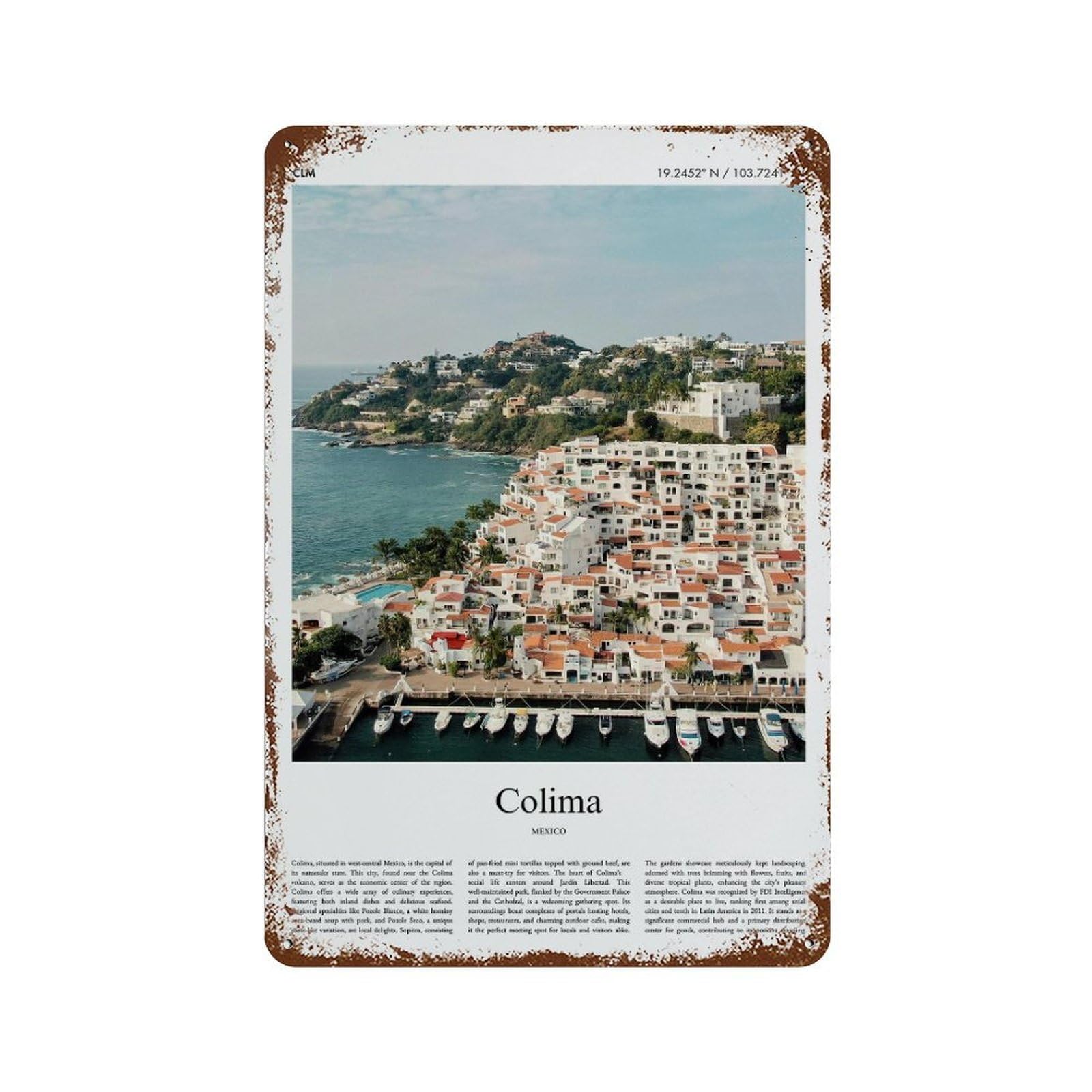 xiaoxiaoshen Colima Mexico City Scenery Wall Decor Art Metal Tin Poster Modern Home Decor Art Home Bar Shop Decorations Vintage Sign 30x20cm