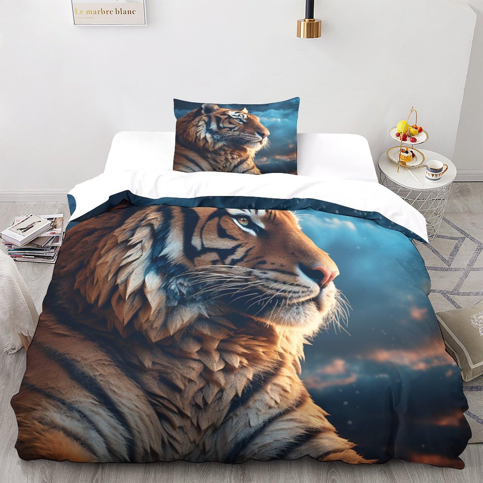 Housse de couette tigre parure de lit 135x200cm pour chambre d'enfant