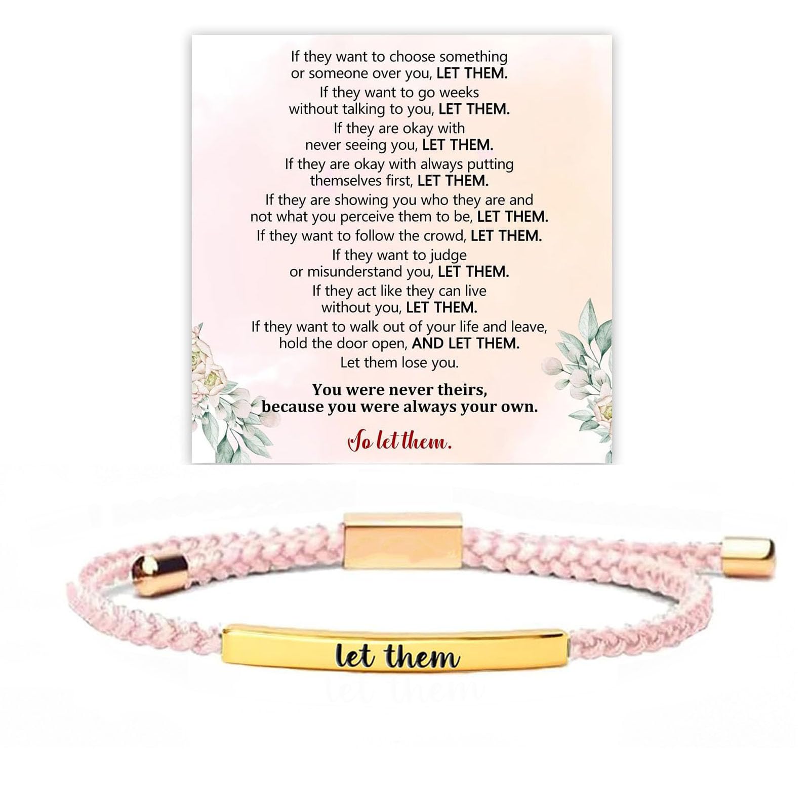 Let Them Tube Bracelet for Women, Adjustable Braided Rope Handmade Engraved Bracelet Stainless Steel Let Them Motivational Tube Bracelet Inspirational