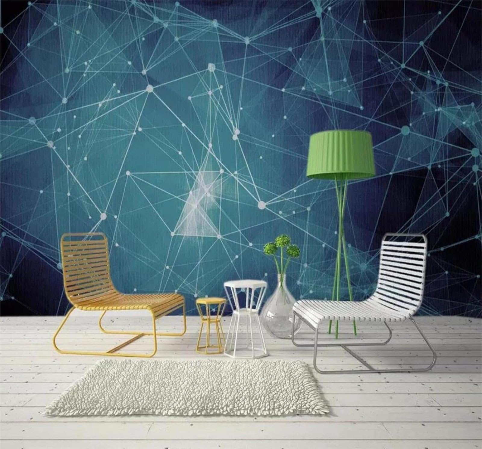 Tzxztt 400Cm×280Cm(B×H) Abstract Three Dimensional Blue Lines Starry Sky Modern 3D Wallpaper Premium Textured Silk Neutral Tones Material Ideal For Living Room Bedroom-400Cm×280Cm