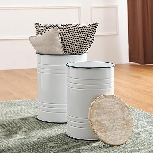 Miniatura 8 de Glitzhome Mesas anidables para sala de estar, mesas de centro redondas, juego de 2, mesa auxiliar pequeña de metal con almacenamiento y tapa para