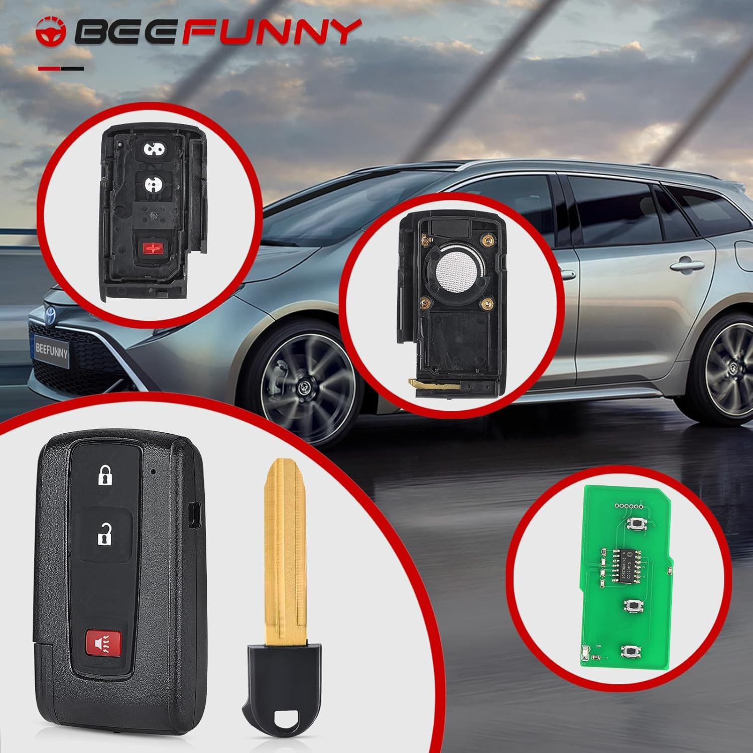 Beefunny Key Fob Replacement for Toyota Prius 2004 2005 2006 2007 2008 2009 (only for Black Logo) Non-Keyless Entry Remote Control Car Keyfob MOZB21TG P/N:89070-47180