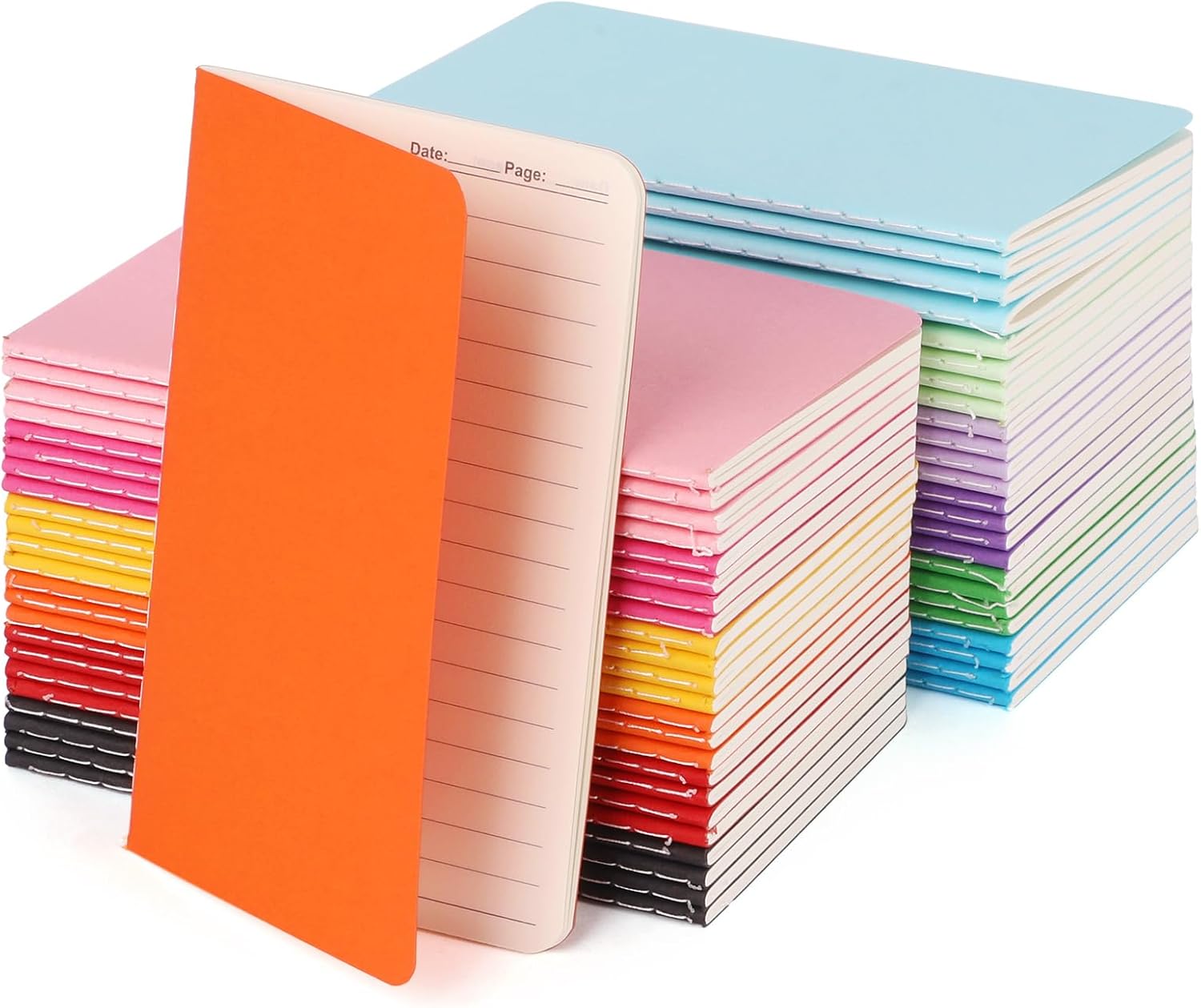Hoiny 48 Pack Mini Pocket Notebook, 3.5 X 5.5 Inch Lined Small Journals for Kids, Colorful Cover Notepads for Traveler, Students, School Supplies, 30 Sheets/60 Pages, Memo Pad, Tiny Note Book Bulk