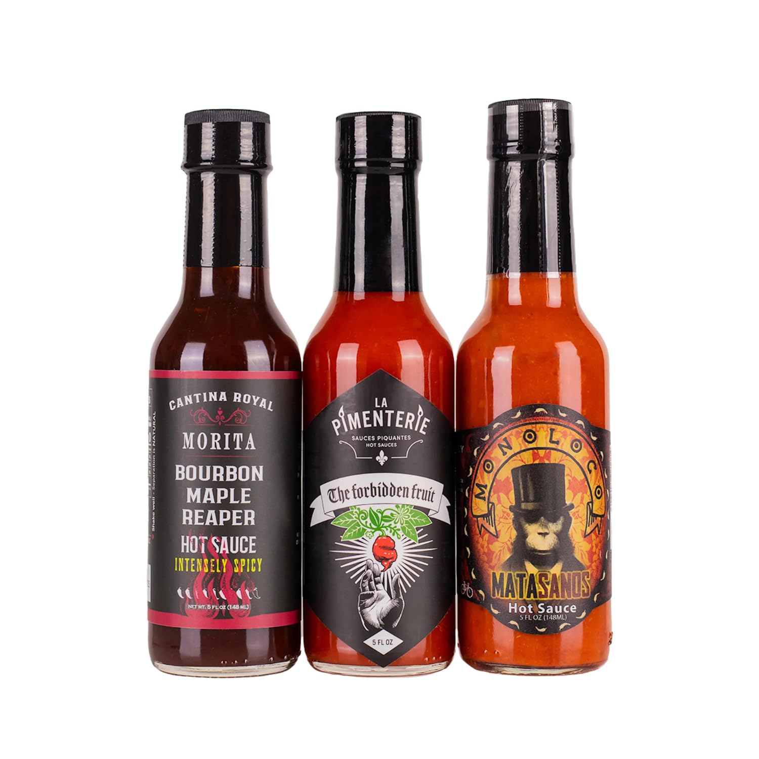 Hot Ones Season 23 Heat Pack with Morita Bourbon Maple Reaper, Forbidden Fruit Hot Sauce & MataSanos Hot Sauce, Made With All Natural Ingredients, 5 fl oz Bottles (3-Pack)