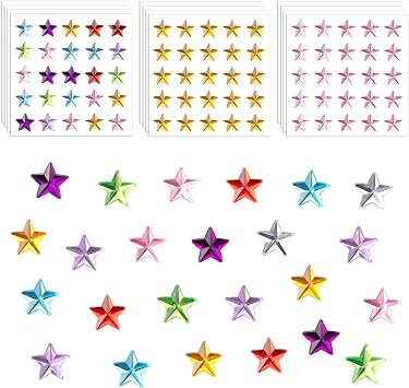 HINZIC 250PCS 12mm Rhinestones Star Gems, Colorful Crystal Body Face Eye Stickers Self Adhesive Acrylic Nail Jewel Decor Wedding Engagement Rave Accessories for Scrapbook Phone Case Invitation Cards