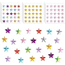 HINZIC 250PCS 12mm Rhinestones Star Gems, Colorful Crystal Body Face Eye Stickers Self Adhesive Acrylic Nail Jewel Decor Wedding Engagement Rave Accessories for Scrapbook Phone Case Invitation Cards