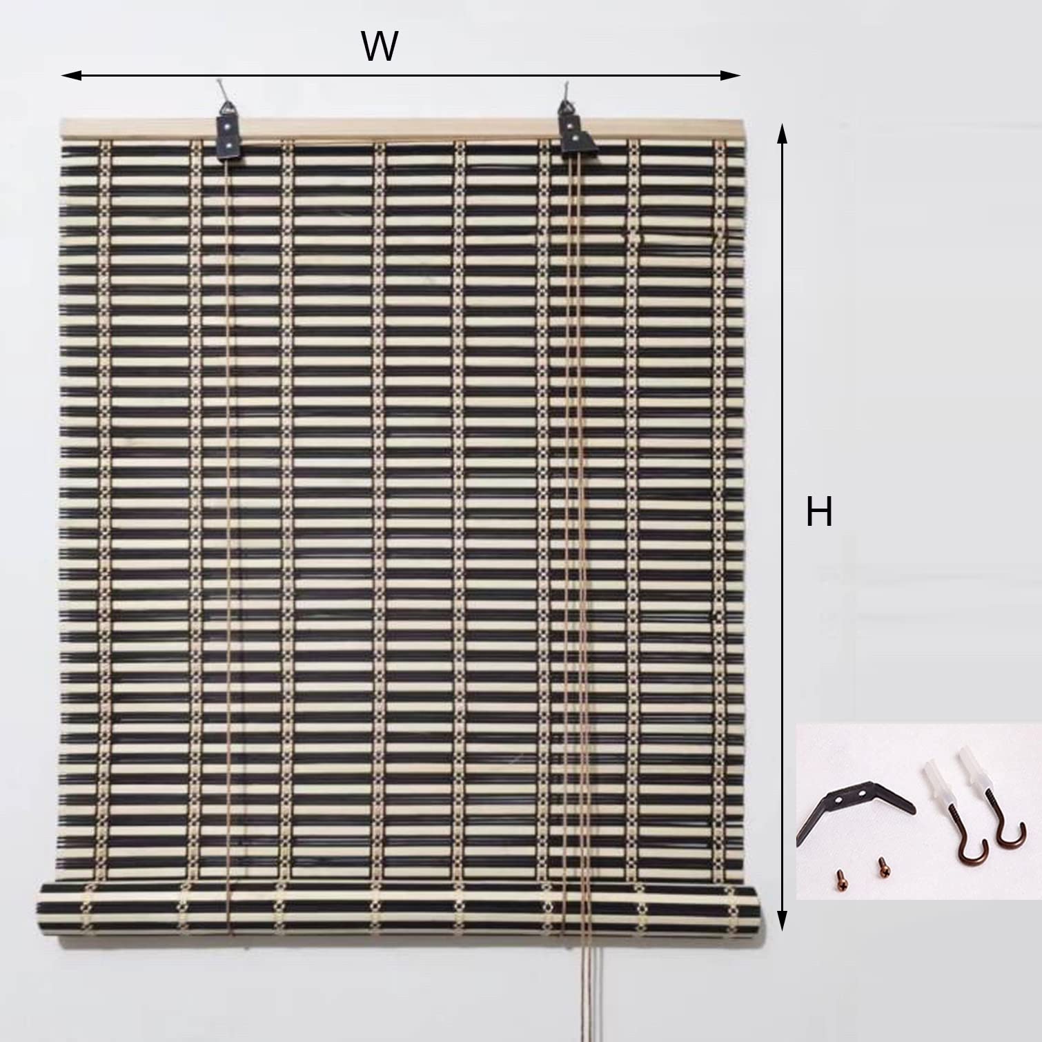 Bambus-Rollo – aufrollbare Holz-Fensterschirme, individuelle römische Farbtöne für Innen-/Außendekoration, atmungsaktiver Vorhang