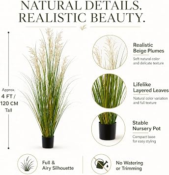 Artificial Plant, 47in Onion Grass Artificial Plant in Pot, Indoor Decorative Flowers &Greenery for Home and Office, Ideal Housewarming Gift