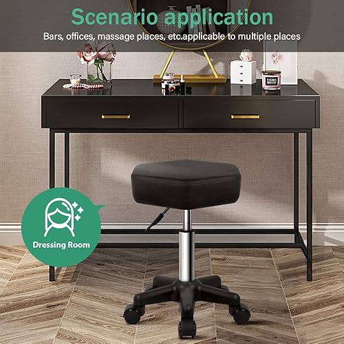 Miniatura 3 de FURWOO Taburete con ruedas hexagonales con ruedas para spa y salón de masaje, color negro