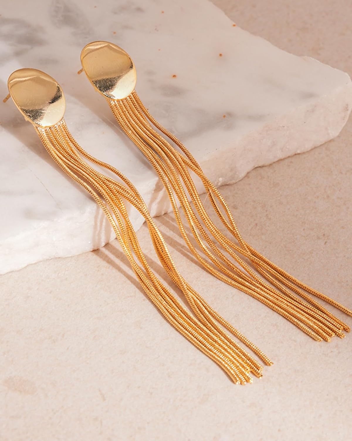 Long Tassel Earrings for Women 14k Gold Plated Chandelier Earrings Trendy Long Dangle Drop Fringe Ear-rings Wedding Party Prom Jewelry Gifts for Her - Image 6