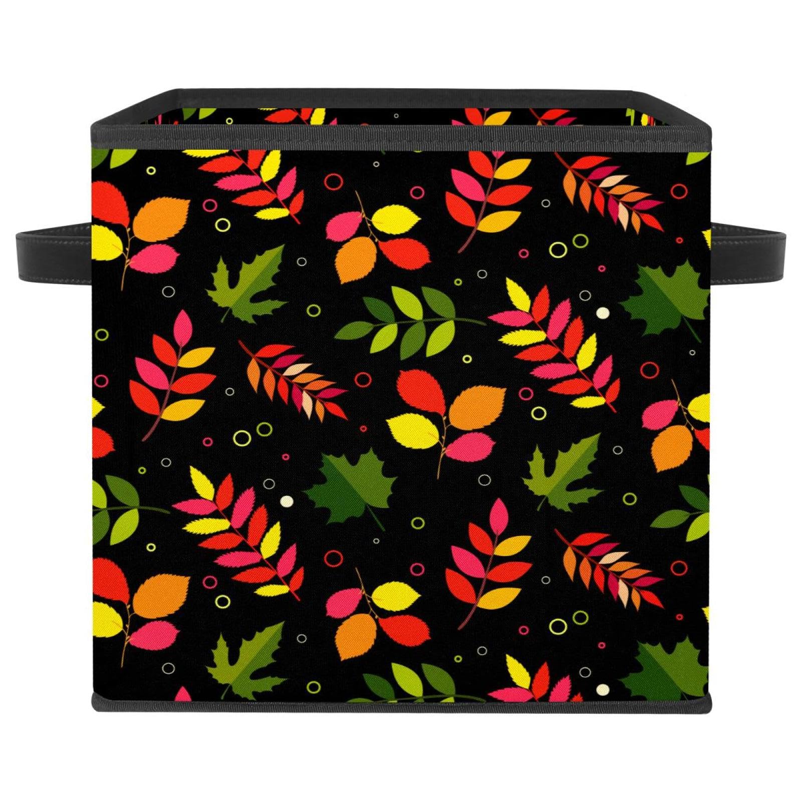 Boîte de rangement pliable en tissu noir motif automne pour armoire et chambre