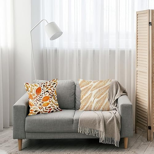 Miniatura 4 de Baocicco Juego de 4 fundas de almohada de lino con hojas de otoño de 20 x 20 pulgadas, diseño de hojas de arce y palmera de otoño y ginkgo biloba,
