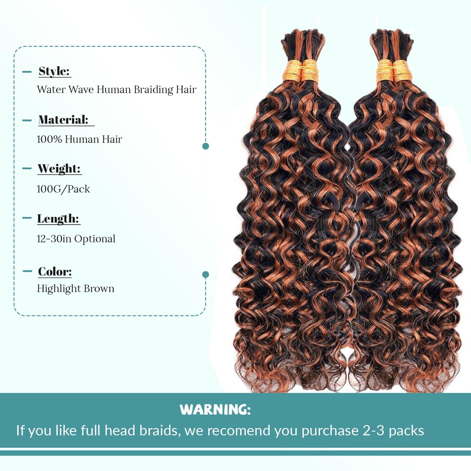 Human Braiding Hair Deep Wave 100g 2 Bundles/Pack Ombre Curly Bulk Hair Wet And Wavy No Weft P4/27 Highlight Brown Human Braiding Hair For Boho Braids 14in