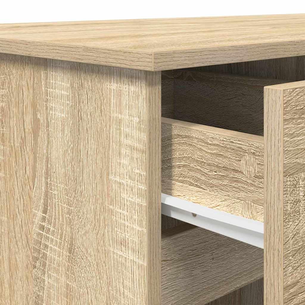 Scrivania rovere sonoma in legno ingegnerizzato 140 x 49 x 76 cm con 2 cassetti e ripiano, postazione lavoro e studio per computer PC gaming, mobile ufficio salvaspazio per smartworking casa