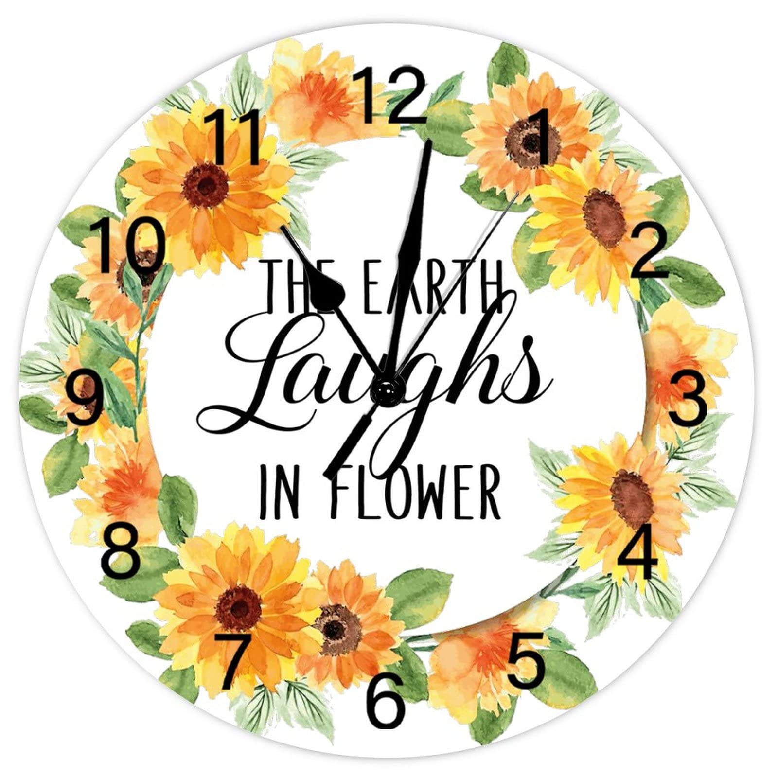 Horloge silencieuse sans tic-tac à motif couronne de fleurs colorées vintage