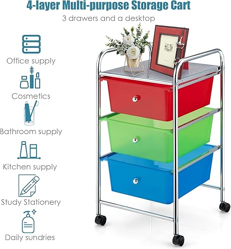 Vista 20 de GOFLAME Carrito de almacenamiento con ruedas de 4 cajones, carrito organizador móvil multiusos, carrito de utilidad para la oficina en casa