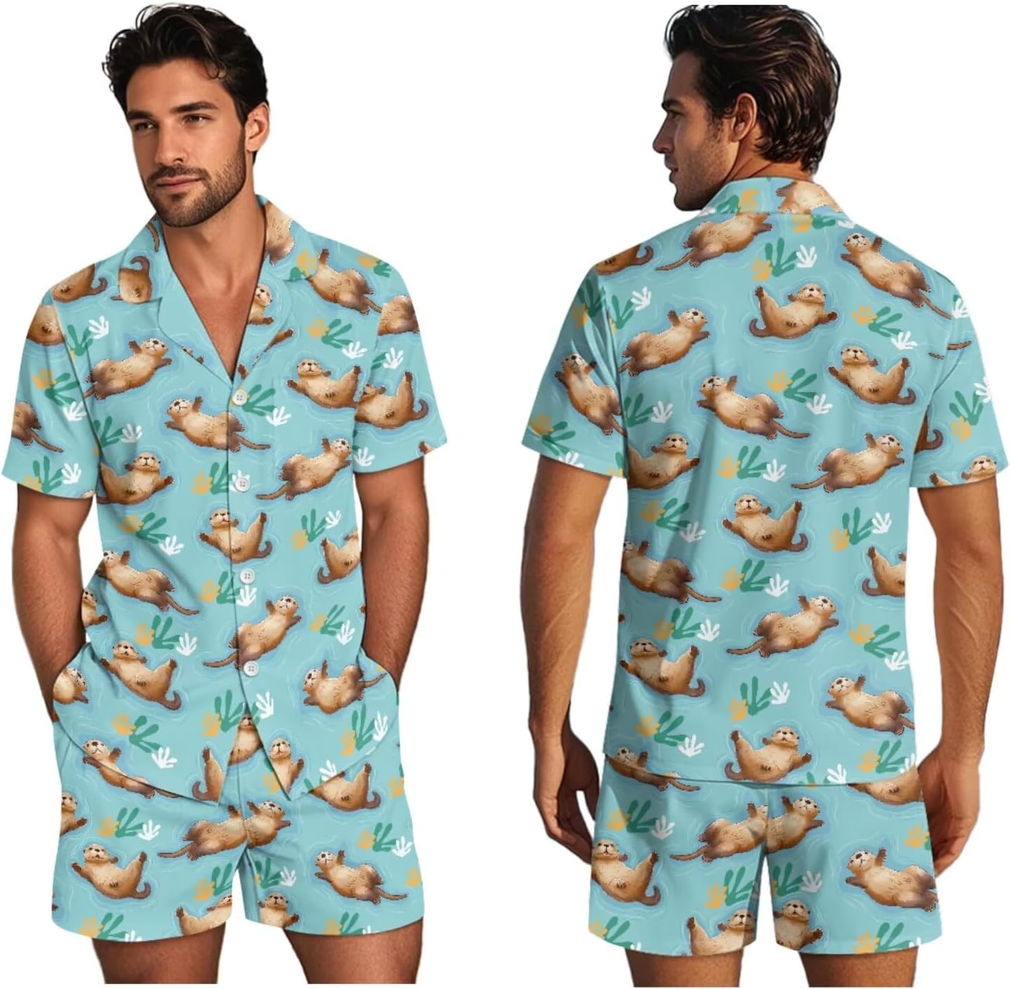 NDISTIN Matching Sleepwear for Couples Loose Casual Night Dress & Sleep Shirts Sleep Pants Button Up Pjs Loungewear