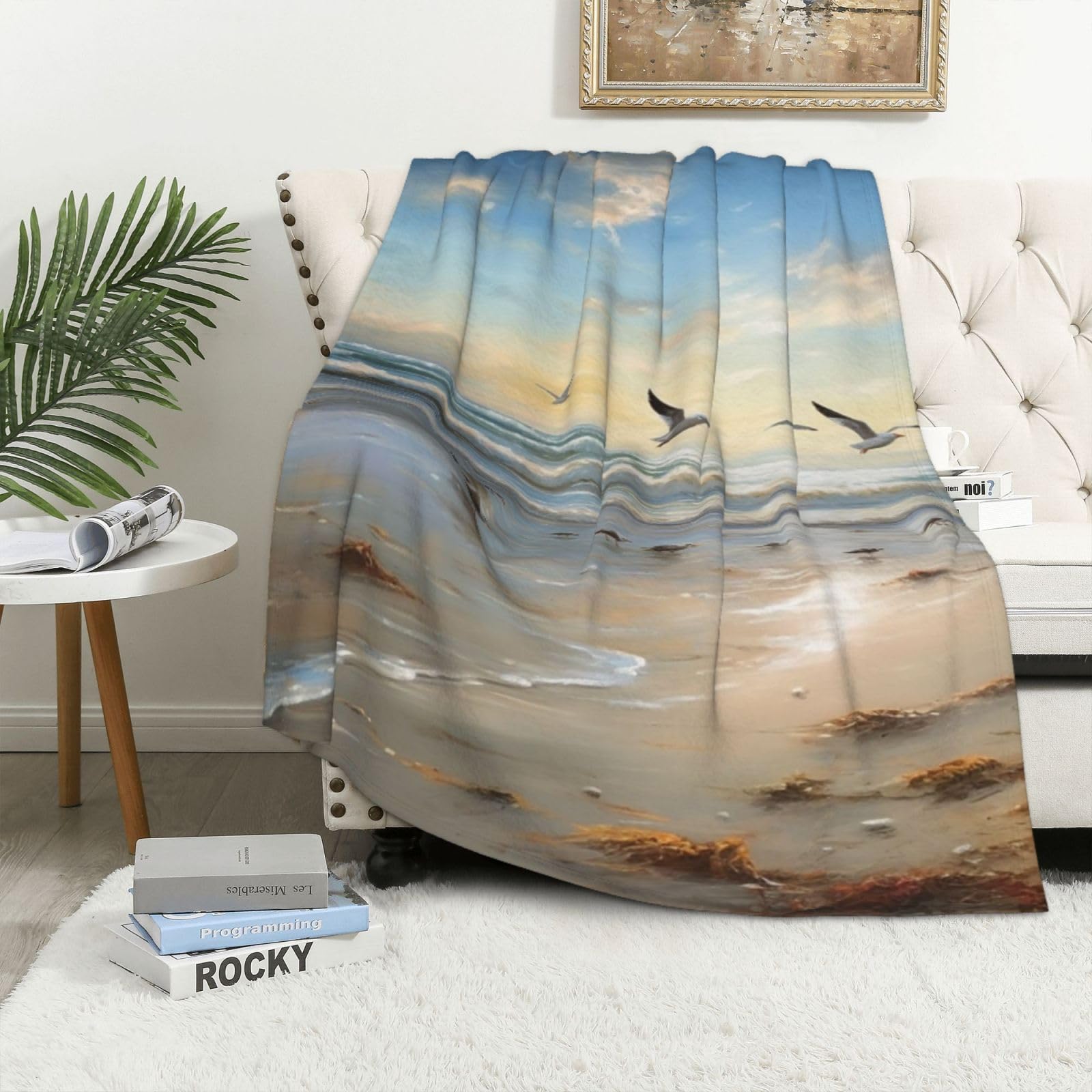Couverture peluche légère oiseaux de mer pour soulager le froid sur votre canapé ou lit