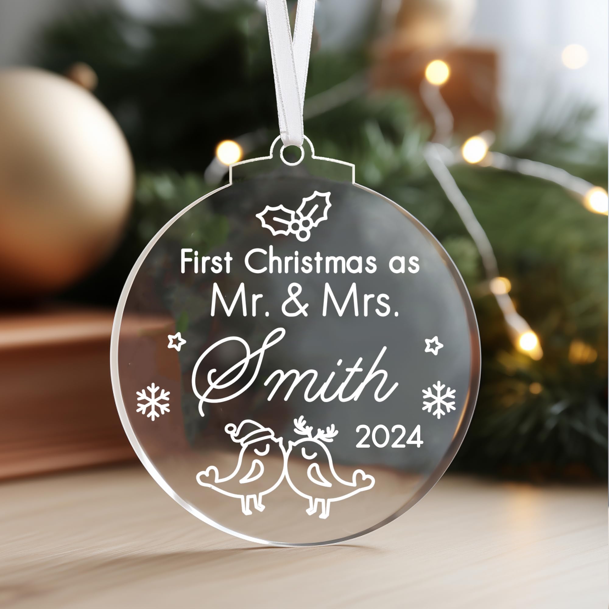 Howson London Round 2 First Christmas As Mr And Mrs Xmas Decoration Bauble Personalised Married Acrylic Tree Bauble For 1St Wedding Gifts Keepsake For Him Or Her(Round 2)