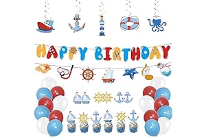 PRATYUS Nautical Cruise Birthday Party Decorations for Anchor Party Supplies with Swirls,...