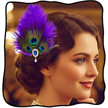 Yokawe Peacock Feather Hair Clip Purple Fascinator 1920s Flapper Headpiece for WomenPurple