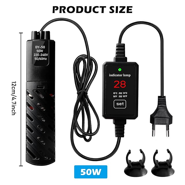 Foto 2 de 8 de BORDEAG 50W Mini Aquarium Heizstab Quarzrohr, Digital Aquariumheizer, Intelligenter Aquarium HeizController