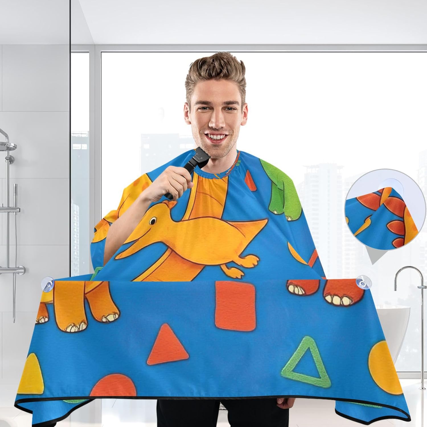 Colorful Cute Dinosaurs Bright Blue Hair Cutting Apron Hair Color Capes Professional, 64.9 in x 55.1 in Hair Dresser Apron for Women