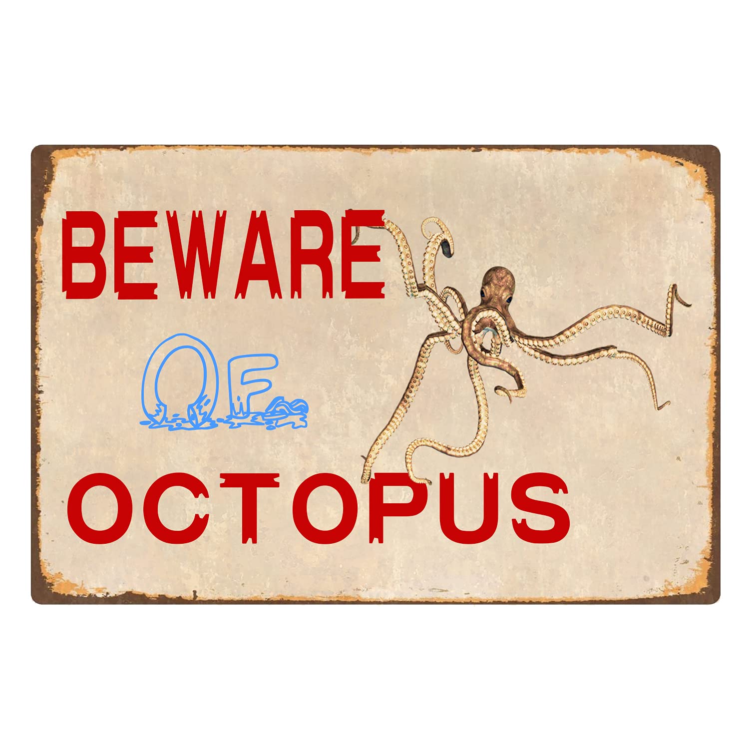 Octopus Vintage Bathroom Metal Sign Beware of Octopus Warning Tin Signs Outdoor Home Funny Wall Decor