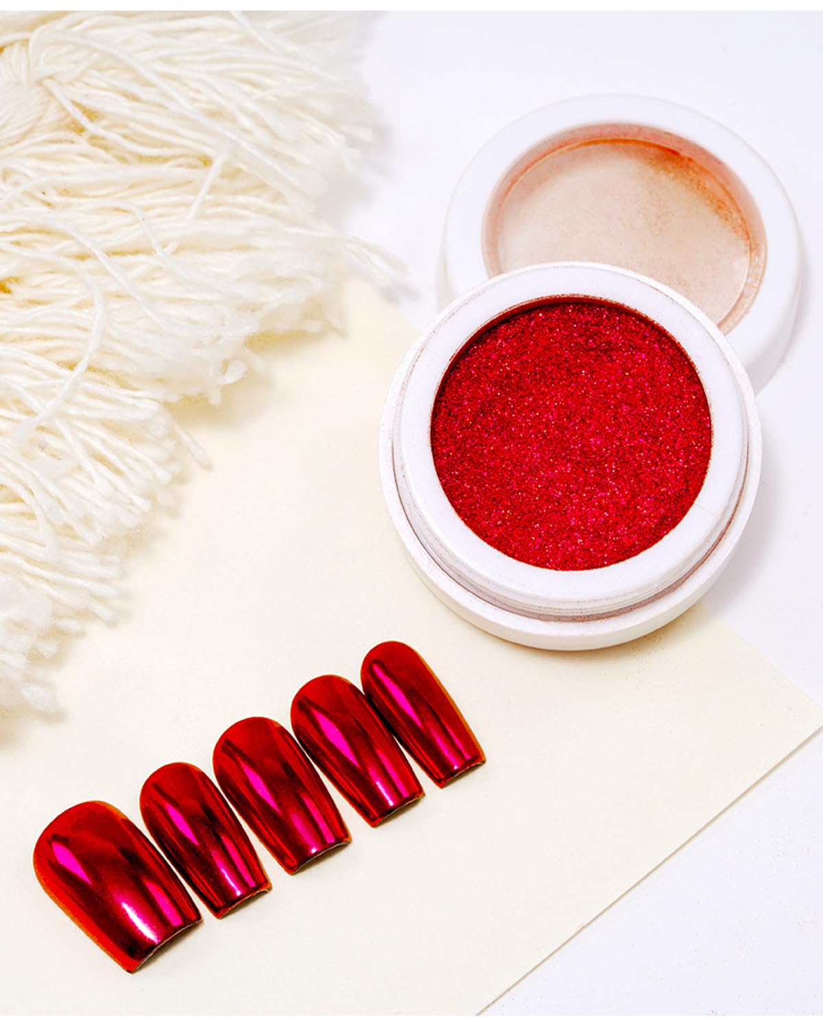 1Box Red Chrome Nail Powder - Glitter Pigment Dust for Mirror Metallic Nails Art - Shining Paillettes Rubbing (Red)